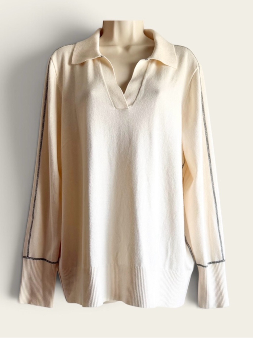 Chico’s Polo Collar Trim Cashmere Blend Sweater